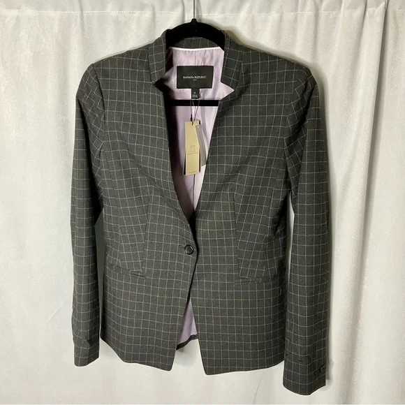 NWT Banana Republic One Button Plaid Blazer Size 0 - Picture 1 of 7